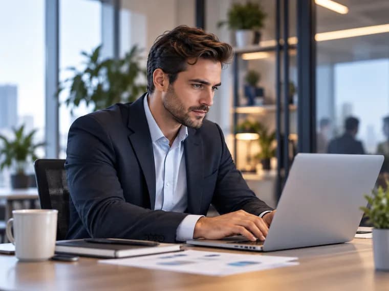 A man working on a laptop at his desk